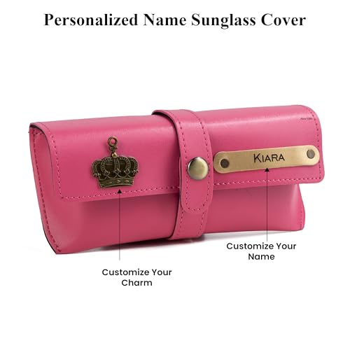 Image of AICA Personalised Name & Charm Leather Sunglass Case Cover for Men & Women | Hard Case Eyewear Cover