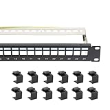 WSOLDMA 24 Port CAT6 Patchpanel Patchfeld 1 HE mit 24x RJ45 Keystone Jack Modul STP CAT6A, 19 Zoll für Rack Montage, Zinklegierung (12x Keystone Modul, 24 Port)
