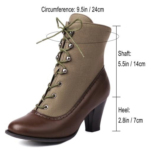 Alyaafifa Chunky Heel Lace Up Ankle Boots for Women Round Toe Vintage Victorian Booties Wingtip Two-Toned Mid Calf Block Heel Short Boots Fall Winter Dress Shoes Comfortable4