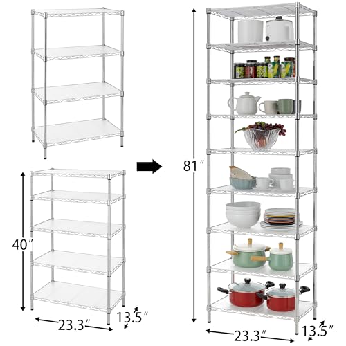 Finnhomy 9-Tier Wire Shelving Unit Adjustable Steel Wire Rack Shelving, 81 Inches Height 9 Shelves Metal Storage Rack, Pantry Shelves for Storage with PE mat, NSF Certified, Chrome