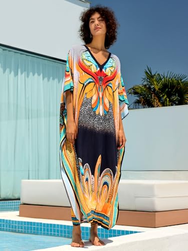 Image of NFVNKJ Women's Plus Size Beach Lounge Kaftan Maxi Dress Swimsuit Coverup for Women