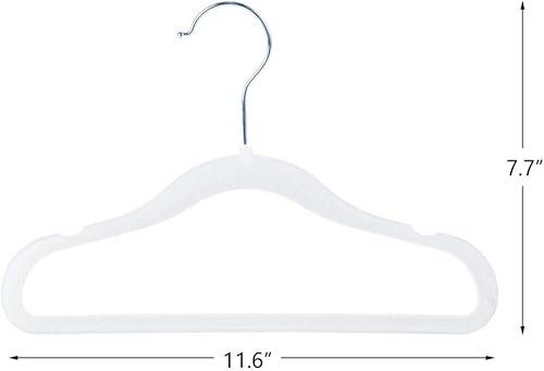 Miniatura 2 de Finnhomy Perchas antideslizantes para ropa para bebés y niños, paquete de 30 perchas de terciopelo con 10 clips para los dedos, color blanco