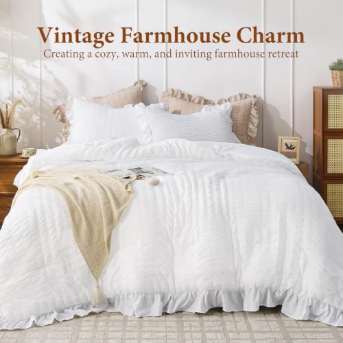 Image of JOLLYVOGUE Bright White Full Comforter Set,3pcs Seersucker Comforters Full