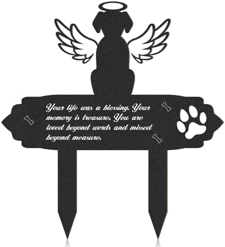 Dog Cemetery Decorations for Grave – Grave Garden Metal Decorations Memorial Dog Angel Wings Stakes Plaque Waterproof Black Grave Decoration Sympathy Garden Stake Markers Dog Grave Decor