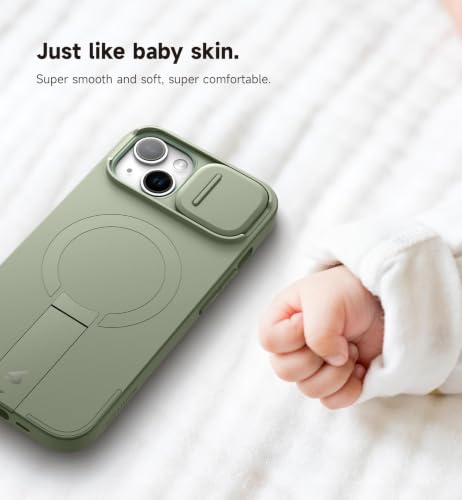 Image of SURITCH for iPhone 13 /14 Case with Magnetic Camera Slide Cover and Adjustable Kickstand, Compatible with MagSafe, Shockproof Bumper Case Slim Protective Cover for iPhone 13 /14 6.1 Inch, Green