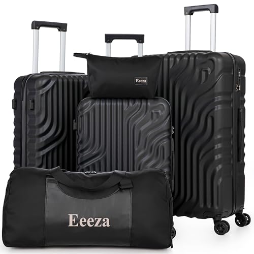 Image of Luggage Sets 5 Piece Suitcase with ABS Hard Shell Lightweight Combination Lock and Double Rotatable Detachable Wheels(Black,20 inch /24 inch /28 inch /DB /TB)