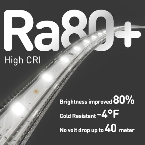 Image of Shine Decor LED Strip Light Easy Connectable, 6000K Cool White Cold Resist Weatherproof Plug-in for Indoor Outdoor, 101 LM /FT Dimmable Bright Eco Rope Lighting 16.4FT, 120V Whole Set ETL Listed