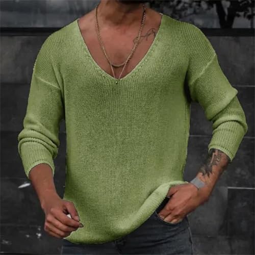 Men’s Spring Autumn V-Neck Knit Sweater Ribbed Bottoming Pullover Long Sleeve Slim Fit Lightweight Casual Top2