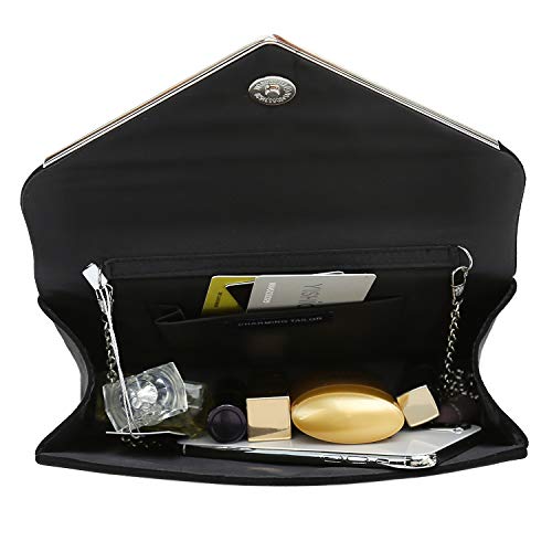 Charming Tailor Faux Suede Clutch Bag Elegant Metal Binding Evening Bag For Wedding/Prom/Black-Tie Events (Black) #TOP4