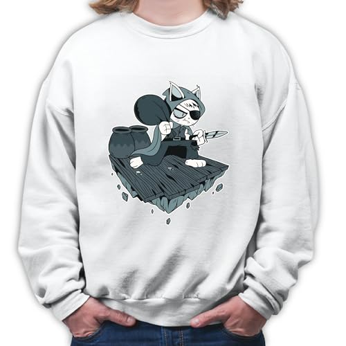 Unique Gift Idea for Cat Lovers Thief Cat Holding a Thief Cat White Muticolor Unisex Sweatshirt