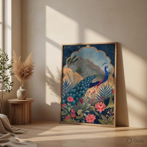 Image of Livin'luxe Peacock Nature Landscape Wall Painting with Wooden Frame | Elegant Bird Art HD UV Laminated MDF Wall Decor | Botanical Peacock Artwork for Living Room Bedroom Office Home Decor
