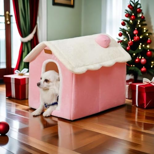 Dog House Indoor Memory Sponge, Foldable Dog House Kennel Bed Mat with Cushion for Small Medium Large Dogs Cats, Winter Warm Cat Nest Puppy Cave Sofa Pet Products (Pink, M) - Image 4