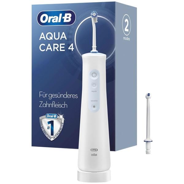 Oral-B AquaCare 4 kablosuz ağız duşu, yumuşak diş temizliği ve daha sağlıklı diş etleri için diş ara temizleyici, Oxyjet teknolojisi, 2 diş bakımı modu, beyaz/mavi