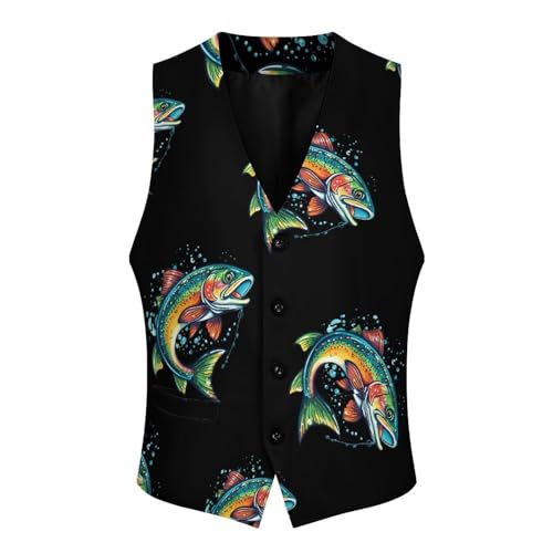 Rainbow Trout Print Mens Slim Fit Suit Vest Dress Waistcoat Casual Business Vest4