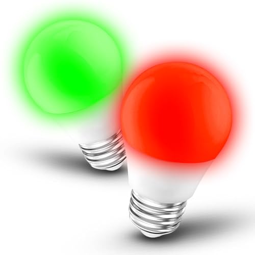Image of Red Green Light Bulbs 25w-40w Equivalent, Christmas Light Bulb(1Red+1Green) | 120V 3W E26 Red Light Bulbs Green Light Bulb for Christmas Halloween Holiday Party Wedding Porch Decoration, Non-Dimmable