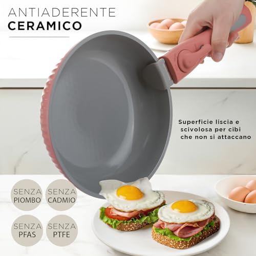 Kasanova Batteria Pentole 9 Pezzi Eaziclip, Set Pentole Induzione Con Rivestimento Ceramico E Manici Staccabili Per Uso In Forno, Batteria Antiaderente Con Coperchi (Rosa) - 3