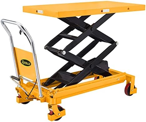 APOLLOLIFT Hydraulic Lift Table Cart, 1760lbs Capacity 59" Lifting Height, Double Scissor Lift Table with 4 Wheels and Safety Back Guard for Material Handling and Transportation