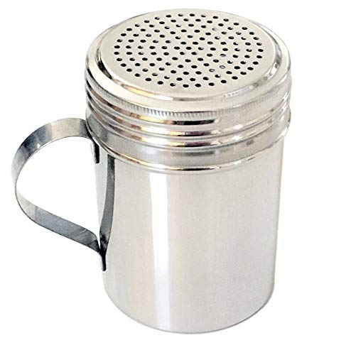 Stainless Steel Dredger Shaker with Handle- Perfect for Shaking Cocoa, Flour Sugar Over Drinks or Dishes.-10 oz.