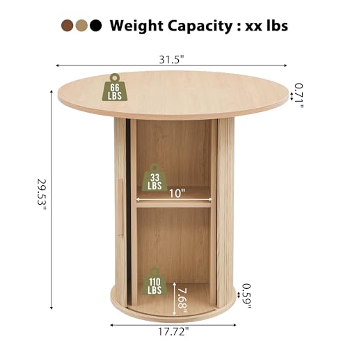 Image of 31.5 inch Round Dining Table for 2-4, Modern Farmhouse Kitchen Table with 2-Tier Storage Shelf, Small Wooden Circle Dining Tables with Fluted Base for Home Dining Room Living Room (Natural)