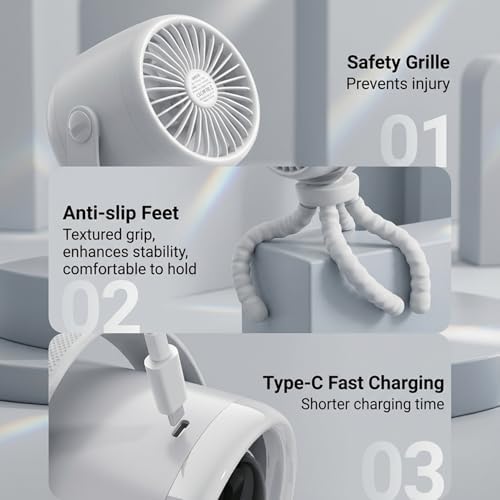 Goutdori Portable Stroller Fan Safe Bladeless Baby Fan with 20000mAh Battery & Digital Display 100 Speeds Rechargeable Clip on for Car Seat Crib Travel Black - 3