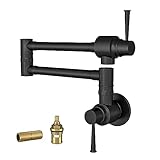 Lordear Schwarzer Topffüller Wasserhahn aus massivem Messing, klappbarer Wasserhahn über Herd, Küchenarmatur mit Doppelgelenk-Schwenkarmen