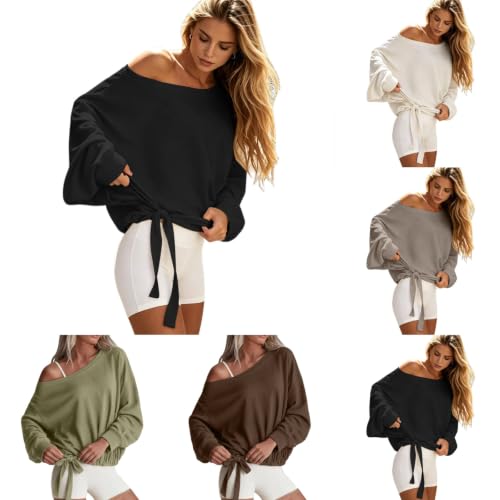 Off The Shoulder Sweatshirt For Women Drawstring Tie Off Shoulder Tops - image 1