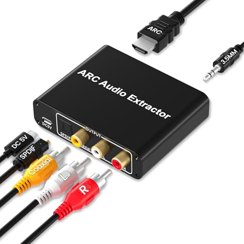 Hdiwousp HDMI ARC to Optical Audio Adapter,192KHz HDMI ARC Adapter Converter Splitter to Optical + RCA L/R+ Coaxial and Analog 3.5mm Stereo for HDTV Soundbar Amplifier Headphones