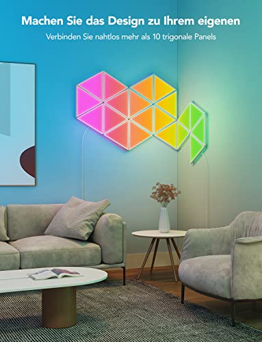 Govee Glide Triangle LED Light Panels, Smart RGBIC Wandleuchte Innen Lichtpanel Wi-Fi Dimmbar DIY, Music Sync, funktioniert mit Alexa und Google Assistant, für Gaming und Weihnachten Deko, 10 Panels