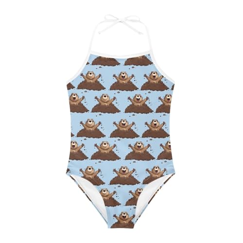 Image of Cute Backless One Piece Swimsuits for Girls Adjustable Halter Strap Bathing Suit Beach Swimwear for Girls