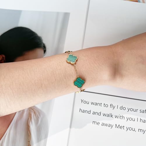 Image of AIPPK 18K Gold Plated Clover Lucky Bracelet for Women White /Black /Red /Green Flower Four Leaf Link Bracelets Trendy Jewelry Gifts for Women
