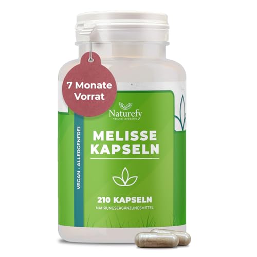 Zitronenmelisse Kapseln – 210 Melisse Kapseln – 500 mg Extrakt (10:1) pro Kapsel – Vegan – Frei von Zusatzstoffen – Zitronenmelisse Extrakt Hochdosiert - Lemon Balm Extract