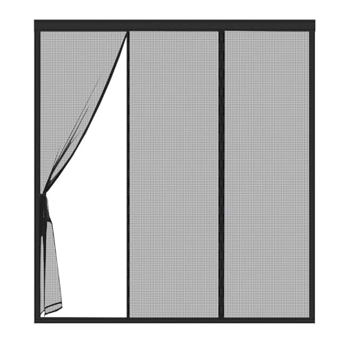 Porte de Balcon Moustiquaire Noir 250x225cm Rideau anti-mouches magnétique anti-insectes fermeture automatique pose adhésive sans perçage pour portes-fenêtres portes chambre