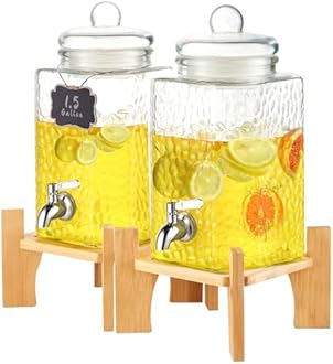 VEVOR Beverage Dispenser, 1.5 Gallon Drink Dispensers for Parties, 2PC,Glass Juice Dispenser with Stand, Stainless Steel Spigot, Iced Tea Lemonade Juice Water Dispenser, for Restaurants, Hotels, Parti