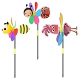 FUHAMJ 3 Pièces Moulin A Vent Enfant, Moulin À Vent Animaux, 43 Cm Moulin A Vent Jardin Exterieur, Moulin A Vent Abeille, Moulin À Vent Coccinelle, Moulin À Vent Petit Oiseau, Decoration Jardin