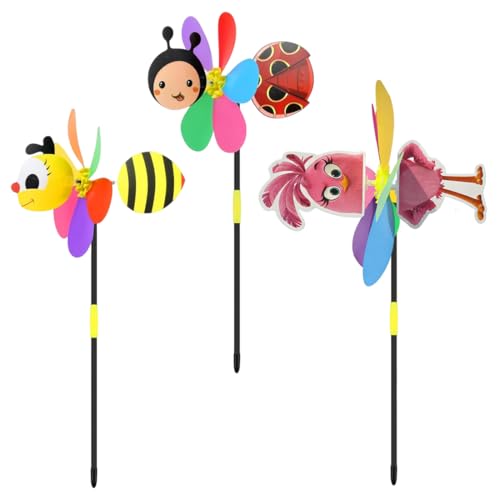 FUHAMJ 3 Pièces Moulin A Vent Enfant, Moulin À Vent Animaux, 43 Cm Moulin A Vent Jardin Exterieur, Moulin A Vent Abeille, Moulin À Vent Coccinelle, Moulin...