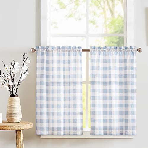 jinchan White Kitchen Curtains 24 Inch Length Textured Short Cafe Curtains Farmhouse Window Treatment Tiers for Bathroom Laundry Room Small Window Light Filtering Rod Pocket 2 Panels 26"W x