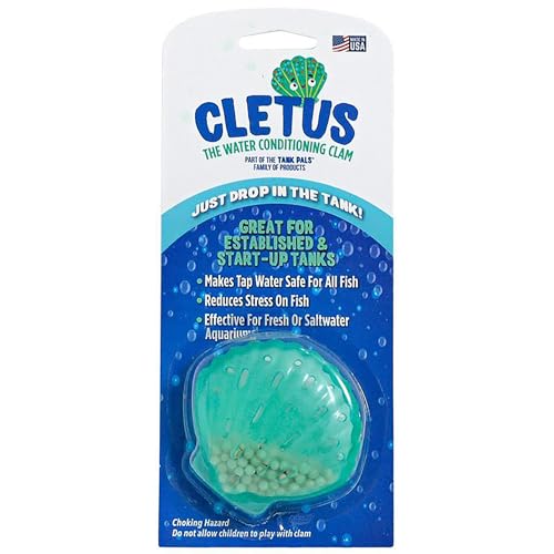 Tank Pals: Cletus The Water Conditioning Clam - 1 Pack, Blue - Fish Tank & Aquarium Water Preparation, Chlorine Neutralizer & Heavy Metal Filtration