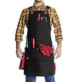 Work Apron For Men, Adjustable Shop Apron Waxed Canvas Crossback Woodworking Apron, Black Welding...
