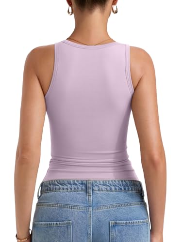 PINKMSTYLE Womens Padded Tank Tops Double Lined Built in Bra Sleeveless Top Scoop Neck Fitted Summer T Shirts 2026 Lavender — view 5