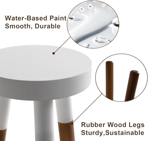 Image of Modern Round Wooden Stool & Side Table with White Finish, Solid Wood Legs, Stylish Multipurpose Furniture for Home, Living Room & Bedroom (Large)