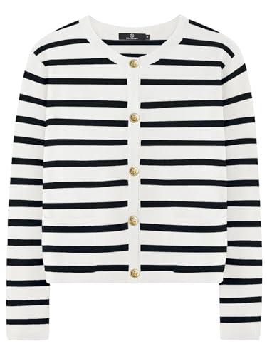 LILLUSORY Women's Striped Cardigan Sweaters Fall Outfits Clothes Fashion Trendy Long Sleeve Tops Casual Knit Lady Jackets White Black M
