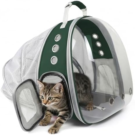 Cat Backpack Carrier, Back Expandable Pet Backpack with Bubble Wi...