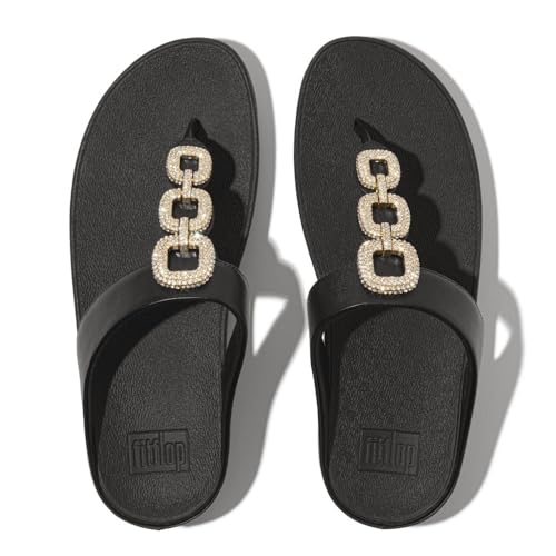 Image of FitFlop Women's Fino Crystal-Chain Leather Toe-Post Sandal