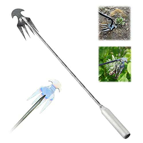 BINGONE Weeding Artifact Uprooting Weeding Tool, Weeder Puller Stand Up, Manual Hand Weeder Tool for Garden with Long Handle, Multifunctional Weeder for Yard Farm Weed Removal (Iron-20 inch)