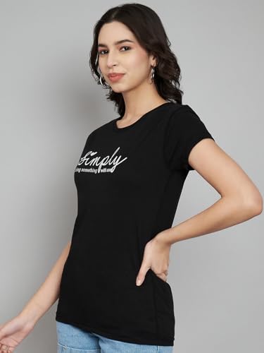 Image of Women Cotton Regular Fit Round Neck T-Shirt (Simply)