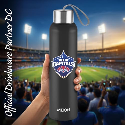 Image of Milton Sports Steel Halo 900 | DC Official Drinkware Partner | Limited Edition Delhi Capitals Water Bottle | PU Insulated I Leak Proof | Designed for Cricket Lovers | 600 ml | Black