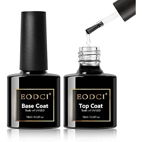 eodci Nail Gel No Wipe Base Top Coat Set, 2Pcs 10ml Shine Finish and Long Lasting Soak Off UV LED Nail Gel Polish Nail Art Starter Base Top Manicure Salon Glossy Cover