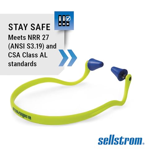 Sellstrom Reusable Banded Earplugs for Work - Work Safety Hearing Protection - 25dB - Hi-Vis Green/Blue