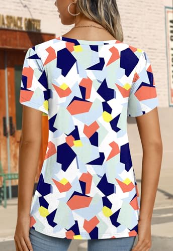 Image of CATHY 2026 Women Tops Summer Short Sleeve Tunic V Neck T-Shirts Loose Casual Floral Blouse S-4XL