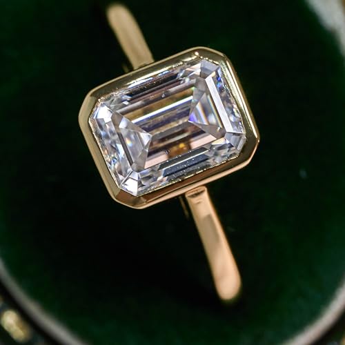 2ct Moissanite Engagement Rings for Women, Emerald Cut D Color VVS1 18K Gold Plated 925 Sterling Silver, Cut Lab Created Diamond Wedding Promise Jewelry Gifts Size 5.5#3